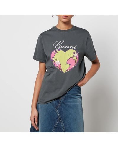 Ganni Heart Organic Cotton-Jersey T-Shirt - Gray