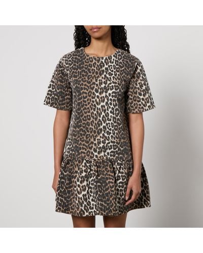 Ganni Leopard-Print Denim Mini Dress - Brown