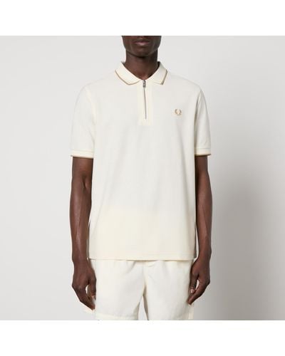 Fred Perry Crepe-Piqué Zipped Polo Shirt - Natural