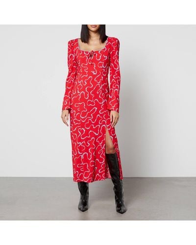 Kitri Rhonda Trail Printed Crepe Midi Dress - Red