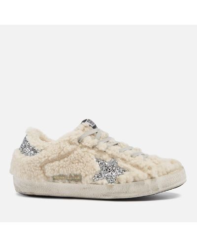 Golden Goose Shearling-panel Glitter Trainers - Natural