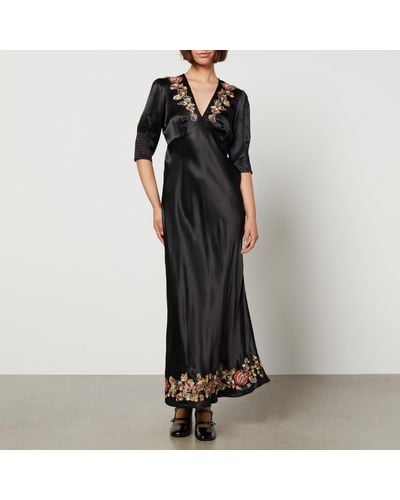 RIXO London Zadie Embellished Satin Midi Dress - Black