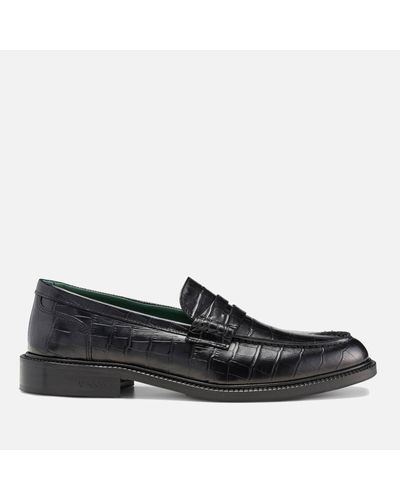 VINNY'S Townee Croc-effect Leather Penny Loafer - Black