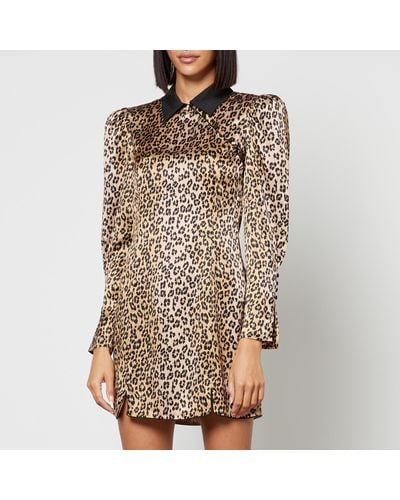 De La Vali Whiskey Leopard-Print Satin Mini Dress - Brown