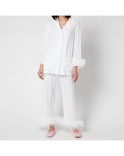 Sleeper Feather-Trimmed Crepe De Chine Pajama Set - White