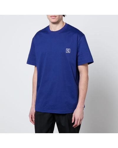 WOOYOUNGMI Back Script Logo-Print Cotton-Jersey T-Shirt - Blue
