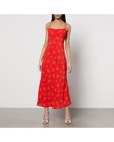 Kitri Velma Floral-Print Lenzing Ecovero Viscose-Blend Midi Dress - Red