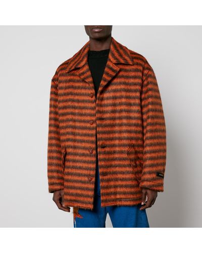 Marni Striped Brushed-Knit Coat - Brown