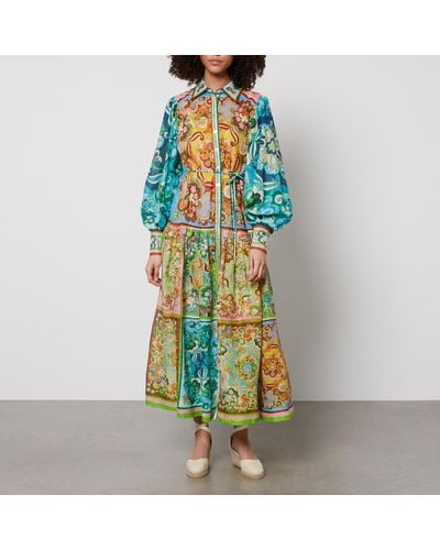 ALÉMAIS Dreamer Abstract-pattern Ramie Midi Dress - Multicolor