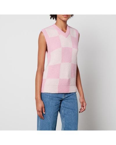 Stine Goya Noa Checked Jacquard-Knit Vest - Pink