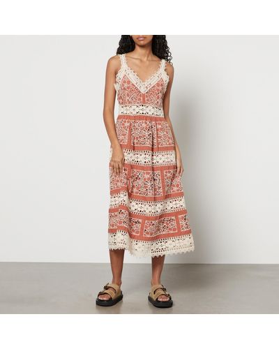 Sea Joah Guipure Lace And Cotton Sleeveless Midi Dress - Orange