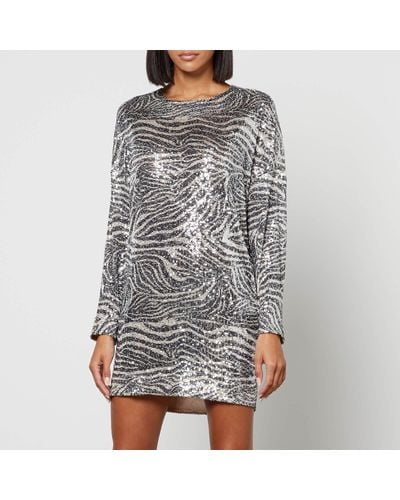 In the mood for love Alexandra Sequined Mesh Mini Dress - Gray