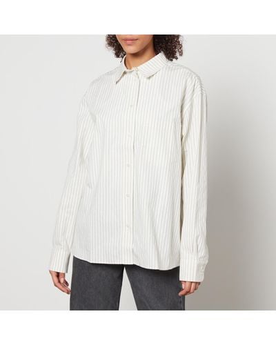 Anine Bing Braxton Monogram Striped Cotton-Poplin Shirt - Natural