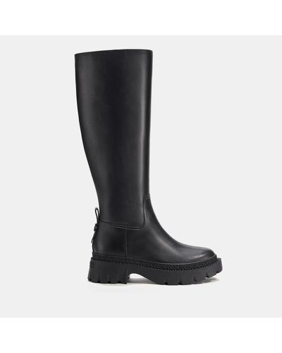 COACH Julietta Knee High Leather Boots - Black