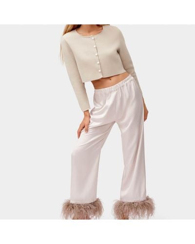 Sleeper S Party Pyjamas Feather-Trimmed Satin Lounge Trousers - Pink