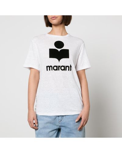 Isabel Marant Zewel Flocked Logo-Flocked Linen T-Shirt - White
