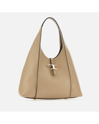 Tod's T Timeless Leather Hobo Bag - Natural