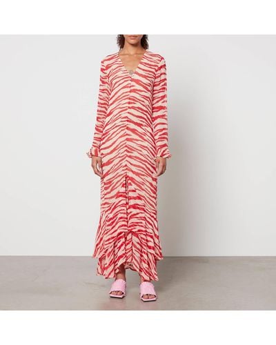 Ganni Zebra-Print Georgette Maxi Dress - Pink