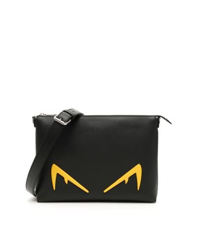 Fendi Leather Diabolic Eyes Messenger Bag in Black,Yellow (Black 