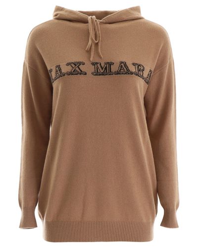 Max Mara Logo Knit Hoodie in Beige (Natural) - Lyst