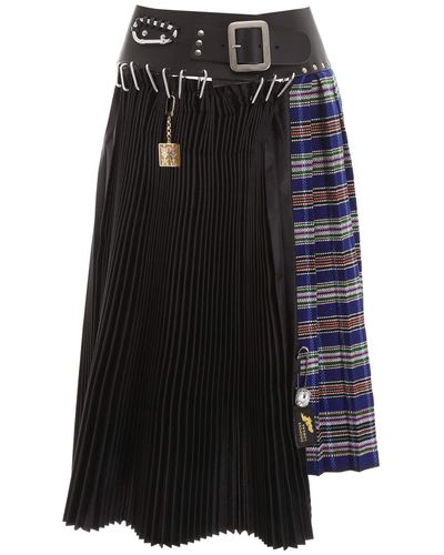Chopova Lowena Wool Box Pleat Midi Skirt in Black,Red,Green (Black) - Lyst