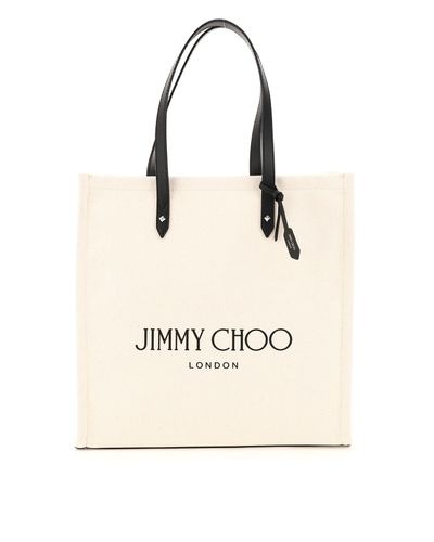 Jimmy Choo Canvas Tote Bag With Logo in Beige,Black (Natural) - Lyst