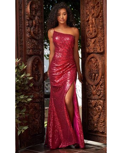 Sherri Hill 54869 Sequin One Shoulder Gown in Red | Lyst