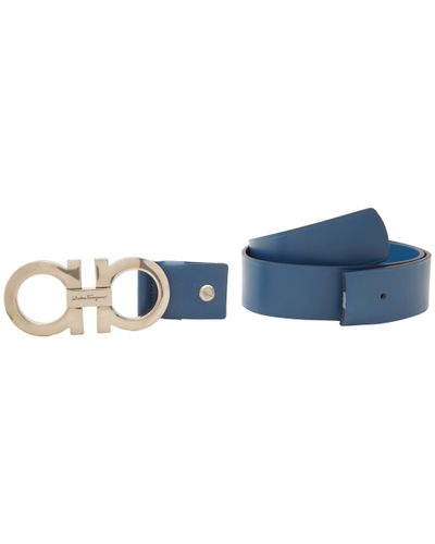 Ferragamo Double Gancini Adjustable Belt 679068 in Blue for Men - Lyst