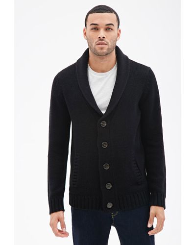 mens shawl collar cardigan black