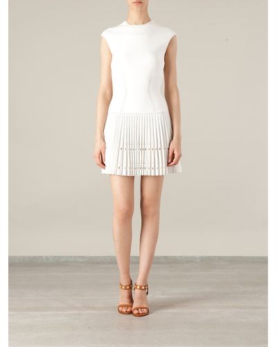 Alexander McQueen Pleated Skirt Dress in White - Lyst