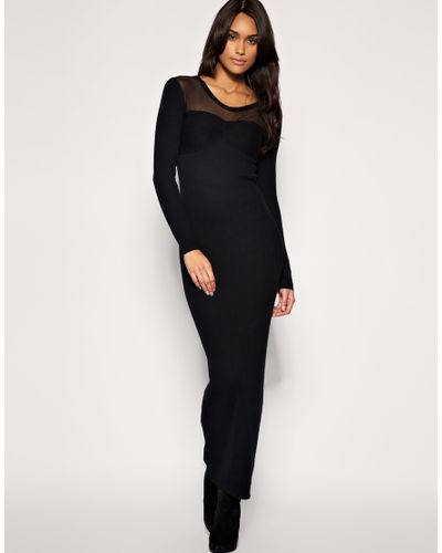 ribbed black maxi dress