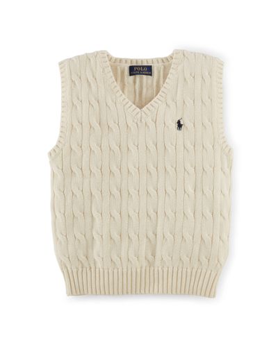 Ralph Lauren Cable-Knit Cotton Sweater Vest in Natural - Lyst