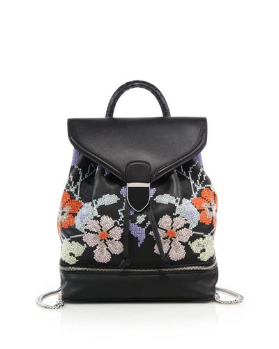 floral embroidered leather backpack