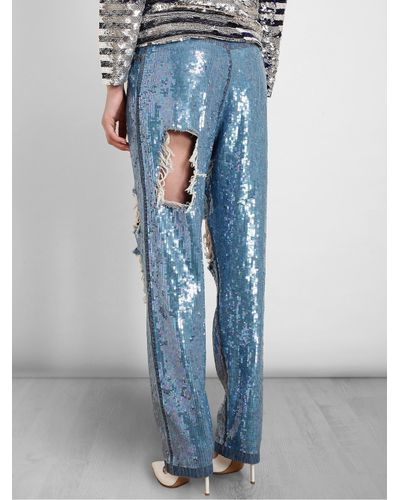 Ashish Distressed Sequin Denim Jeans in Blue - Lyst