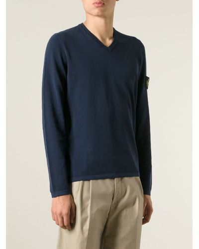 Stone Island V-Neck Sweater in Blue for Men - Lyst