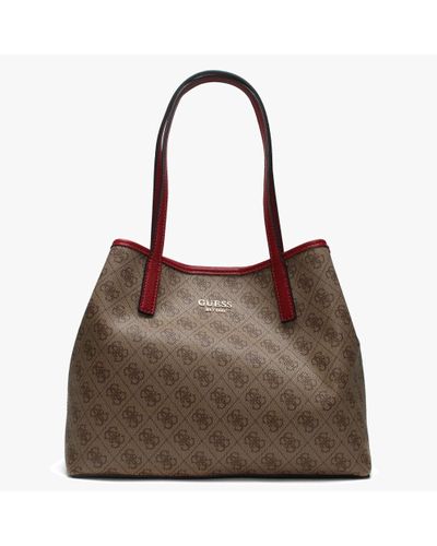 Guess Vikky Brown Signature Logo Coated Canvas Tote Bag - Lyst