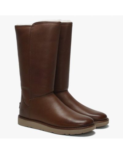 UGG Abree Brown Leather Twinfaced Calf Boots | Lyst