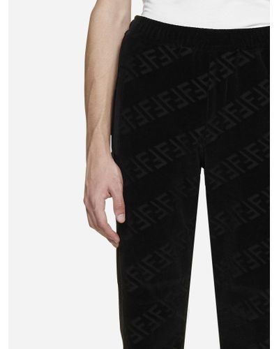 Fendi Ff Logo Velvet joggers in Black for Men | Lyst