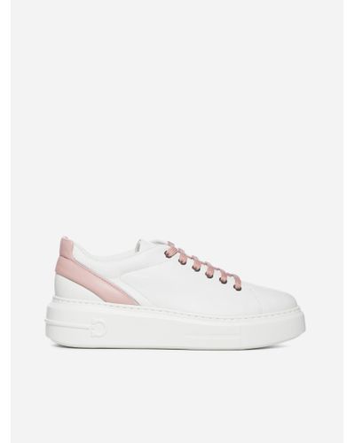 Ferragamo Senise Gancini Leather Sneakers in White - Pink (White) - Lyst