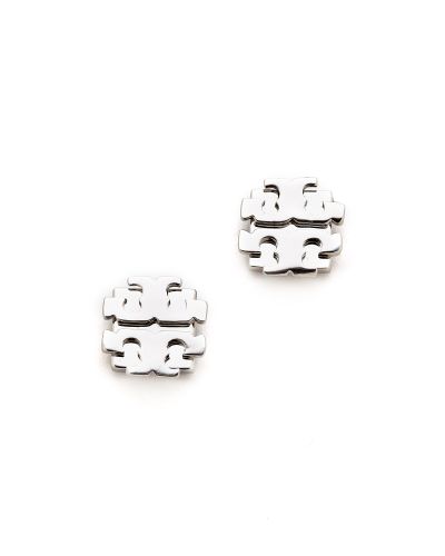 Tory Burch Large T Logo Stud Earrings - Silver in Metallic | Lyst