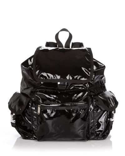 shiny black backpack