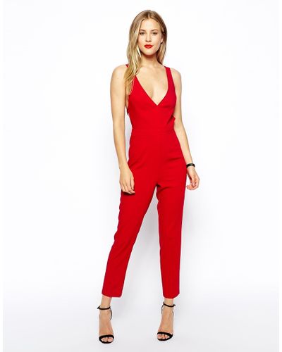 ASOS Jumpsuit With Bow Back in Red - Lyst