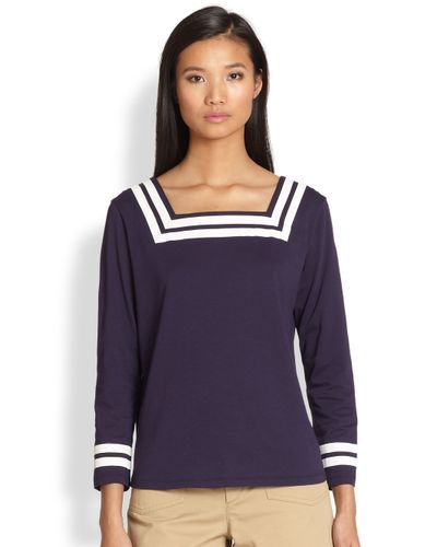 A.P.C. Sailor Striped Squareneck Top in Dark Navy (Blue) - Lyst