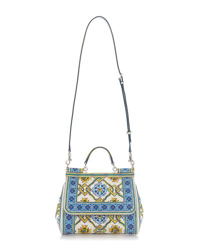 Dolce & Gabbana Calf Leather Maiolica Tile Bag in Blue - Lyst