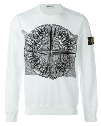 Stone Island Cotton Embroidered Logo Sweatshirt in White for Men - Lyst