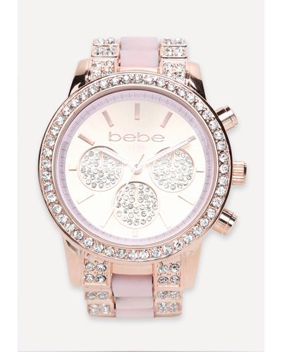 Bebe Rhinestone Sports Watch In Pink Rose Gold Pink Lyst