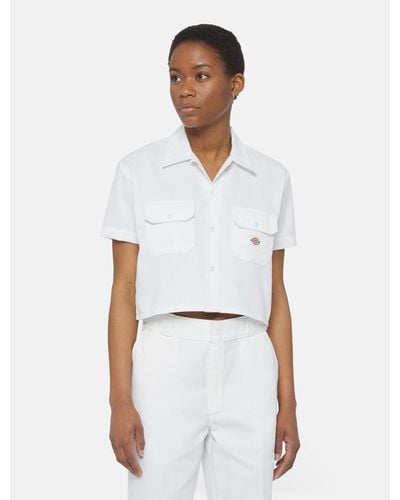 Dickies Cropped Short Sleeve Work Shirt - White