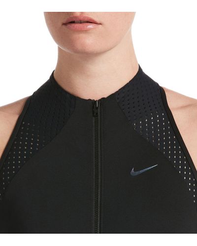 Nike Sport Mesh Zip Front One Piece Swimsuit in Black - Lyst