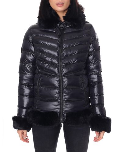 Barbour Fur Trim Shiny Catalunya Quilted Jacket in Black - Lyst