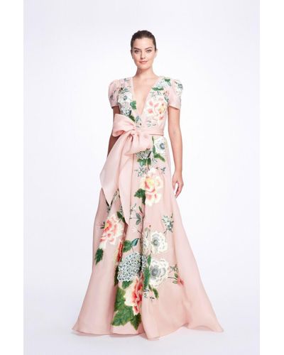 Marchesa Silk Gazar A-line Gown in Pink - Lyst